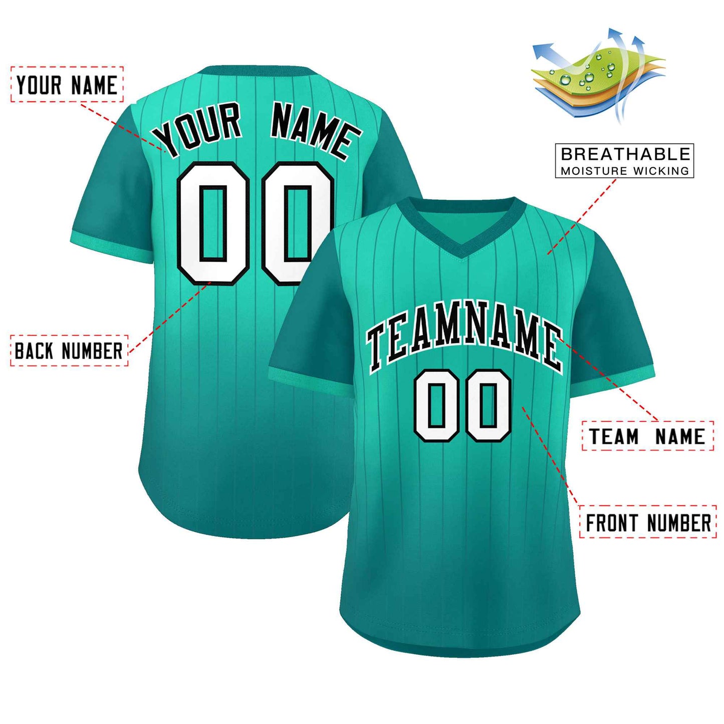 Custom Light Green Aqua-White Gradient Fashion Authentic Pullover Pinstripe Baseball Jersey