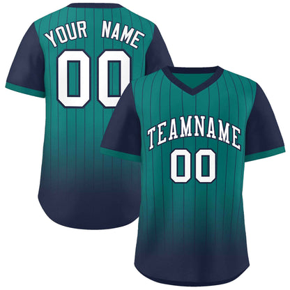 Custom Aqua Navy-White Gradient Fashion Authentic Pullover Pinstripe Baseball Jersey