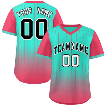 Custom Aqua Light Red-Black Gradient Fashion Authentic Pullover Pinstripe Baseball Jersey