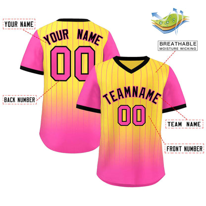 Custom Gold Pink-Black Gradient Fashion Authentic Pullover Pinstripe Baseball Jersey