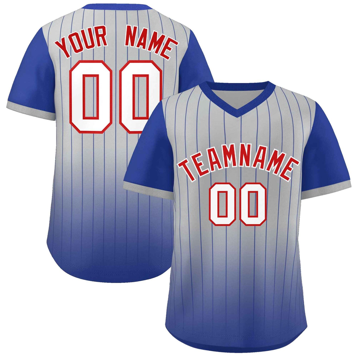 Custom Gray Royal-White Gradient Fashion Authentic Pullover Pinstripe Baseball Jersey