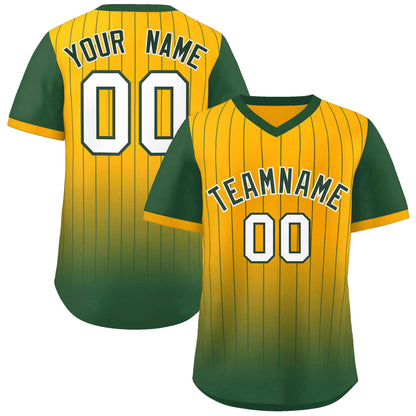 Custom Yellow Green-White Gradient Fashion Authentic Pullover Pinstripe Baseball Jersey