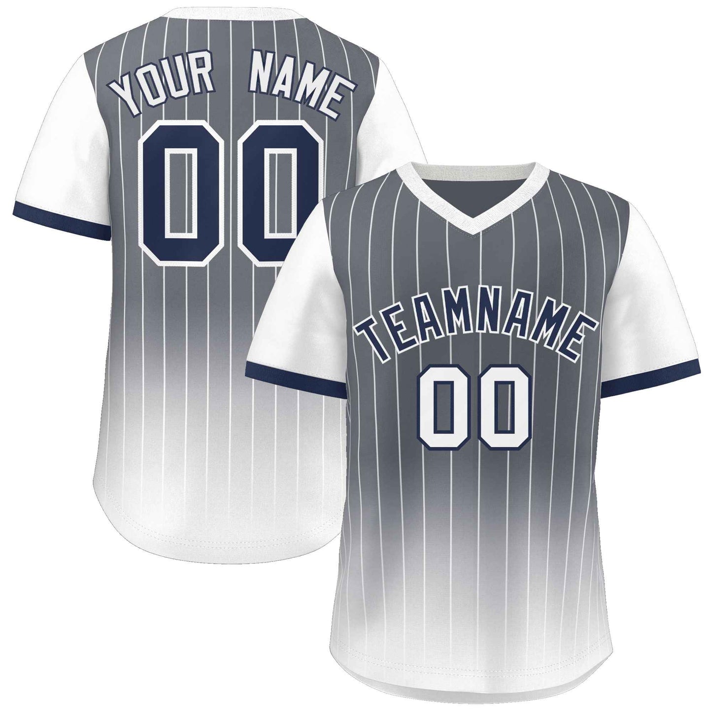 Custom Dark Gray White-Navy Gradient Fashion Authentic Pullover Pinstripe Baseball Jersey