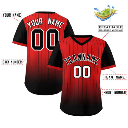 Custom Red Black-White Gradient Fashion Authentic Pullover Pinstripe Baseball Jersey