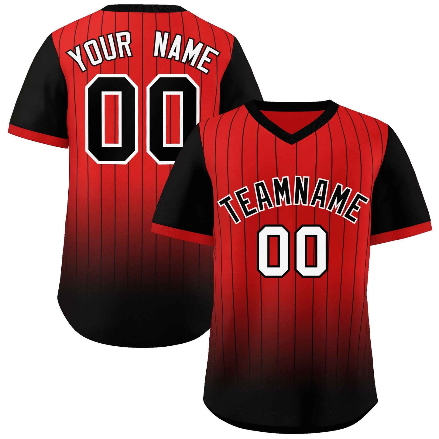 Custom Red Black-White Gradient Fashion Authentic Pullover Pinstripe Baseball Jersey