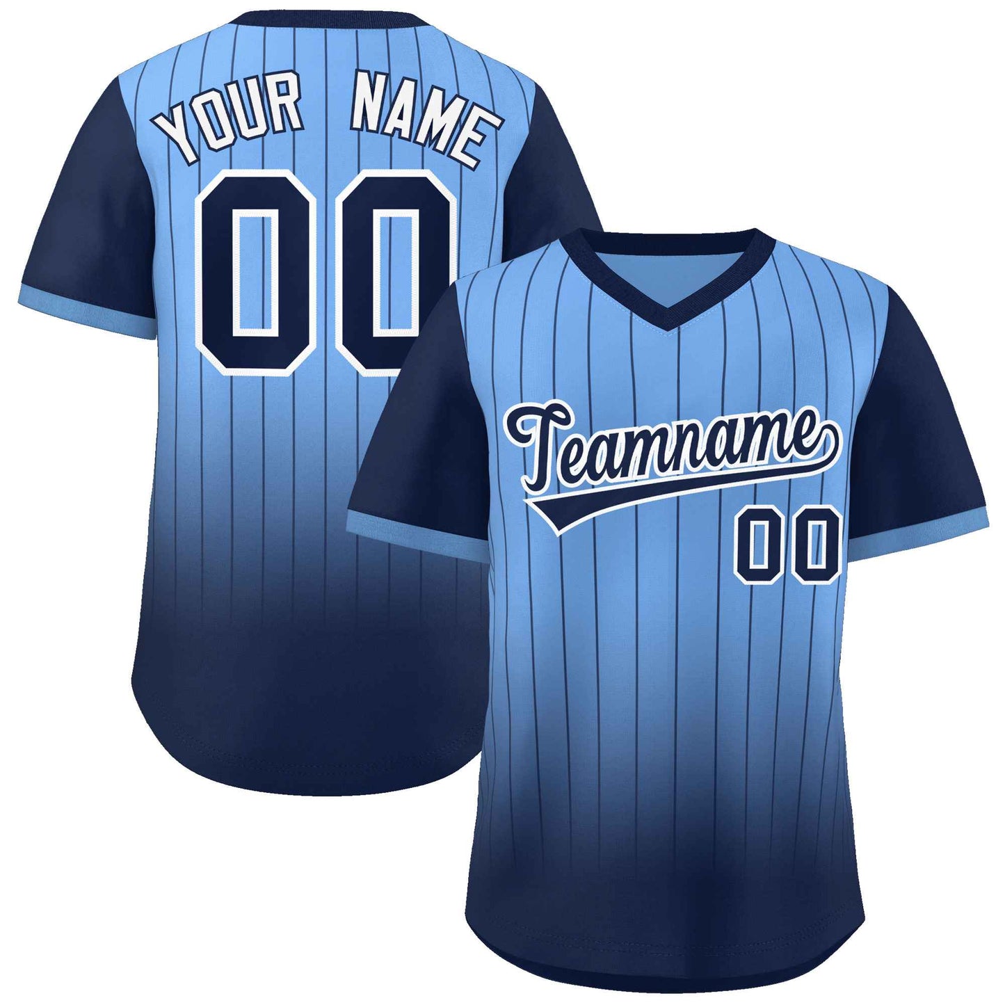 Custom Light Blue Navy-White Gradient Fashion Authentic Pullover Pinstripe Baseball Jersey