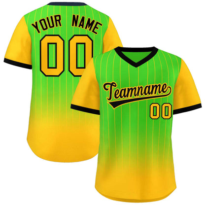 Custom Neon Green Gold-Black Gradient Fashion Authentic Pullover Pinstripe Baseball Jersey