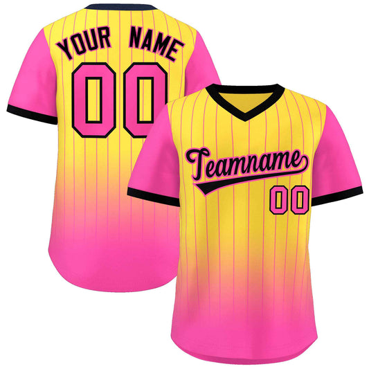 Custom Gold Pink-Black Gradient Fashion Authentic Pullover Pinstripe Baseball Jersey