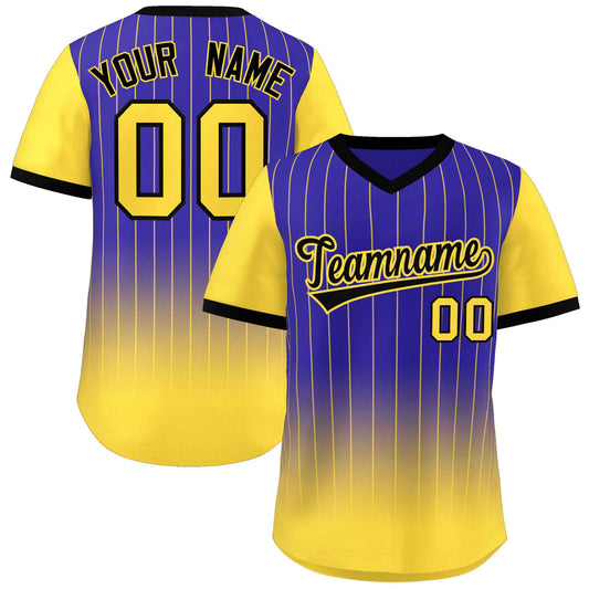 Custom Royal Gold-Black Gradient Fashion Authentic Pullover Pinstripe Baseball Jersey