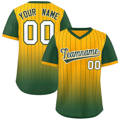 Custom Yellow Green-White Gradient Fashion Authentic Pullover Pinstripe Baseball Jersey