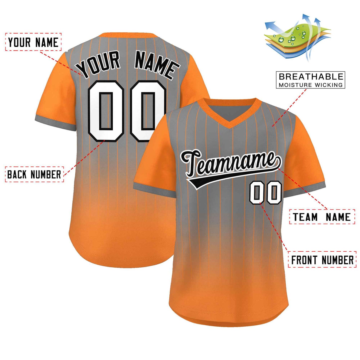 Custom Gray Orange-White Gradient Fashion Authentic Pullover Pinstripe Baseball Jersey