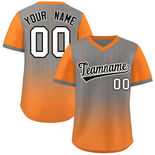 Custom Gray Orange-White Gradient Fashion Authentic Pullover Pinstripe Baseball Jersey