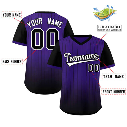 Custom Purple Black-White Gradient Fashion Authentic Pullover Pinstripe Baseball Jersey