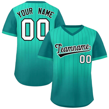 Custom Light Green Aqua-White Gradient Fashion Authentic Pullover Pinstripe Baseball Jersey