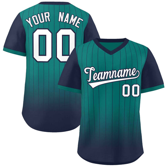 Custom Aqua Navy-White Gradient Fashion Authentic Pullover Pinstripe Baseball Jersey