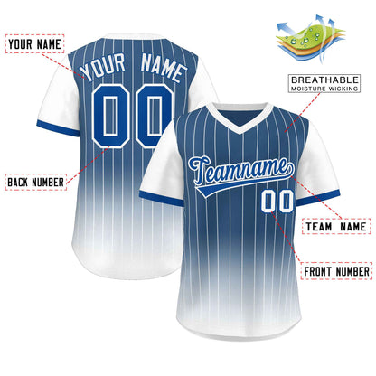 Custom Blue White-Royal Gradient Fashion Authentic Pullover Pinstripe Baseball Jersey