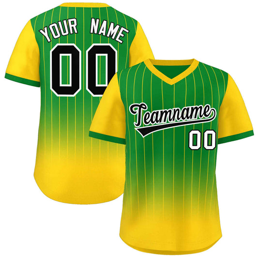 Custom Kelly Green Gold-Black Gradient Fashion Authentic Pullover Pinstripe Baseball Jersey