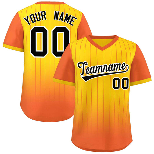 Custom Gold Orange-Black Gradient Fashion Authentic Pullover Pinstripe Baseball Jersey