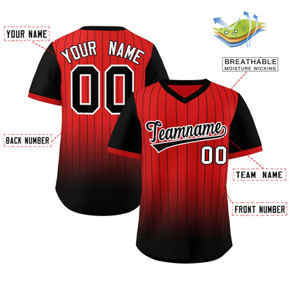 Custom Red Black-White Gradient Fashion Authentic Pullover Pinstripe Baseball Jersey