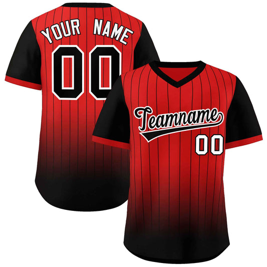 Custom Red Black-White Gradient Fashion Authentic Pullover Pinstripe Baseball Jersey