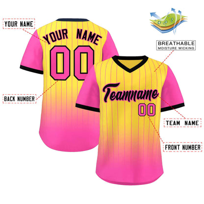 Custom Gold Pink-Black Gradient Fashion Authentic Pullover Pinstripe Baseball Jersey