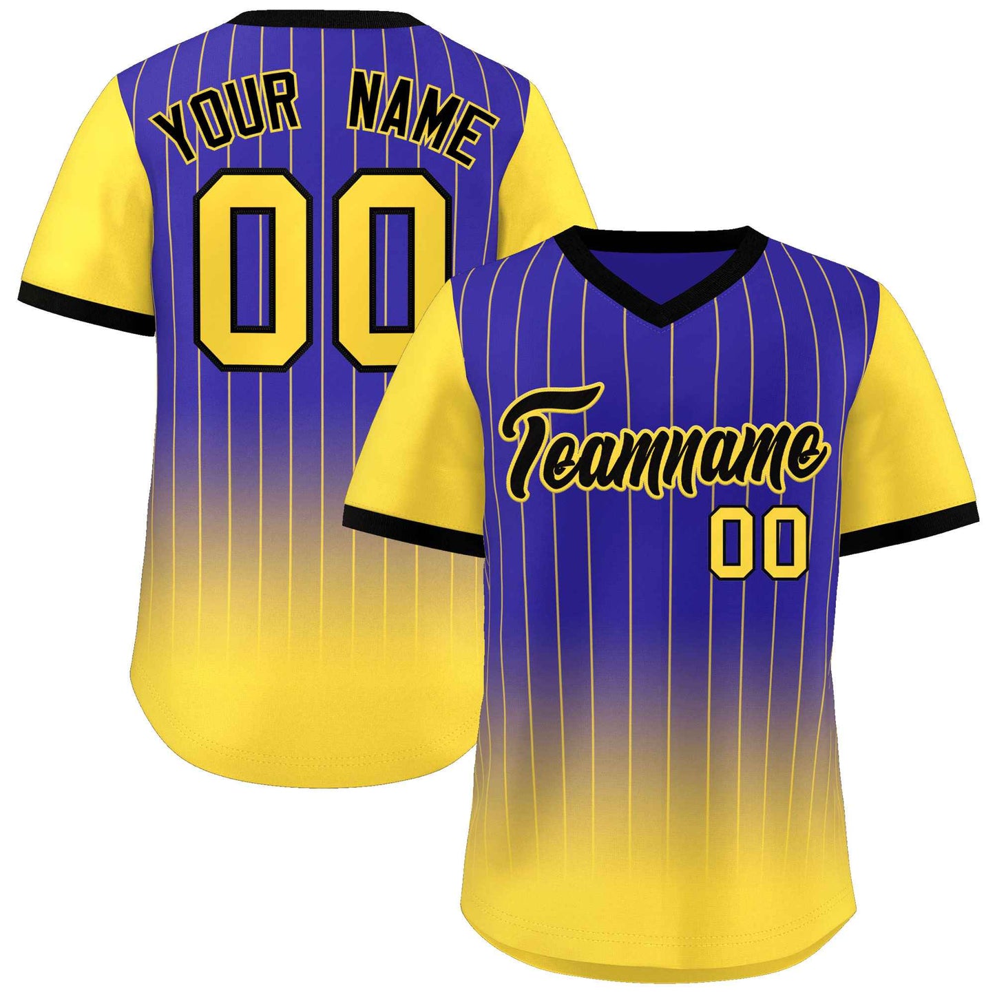 Custom Royal Gold-Black Gradient Fashion Authentic Pullover Pinstripe Baseball Jersey