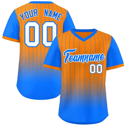 Custom Orange Light Blue-White Gradient Fashion Authentic Pullover Pinstripe Baseball Jersey