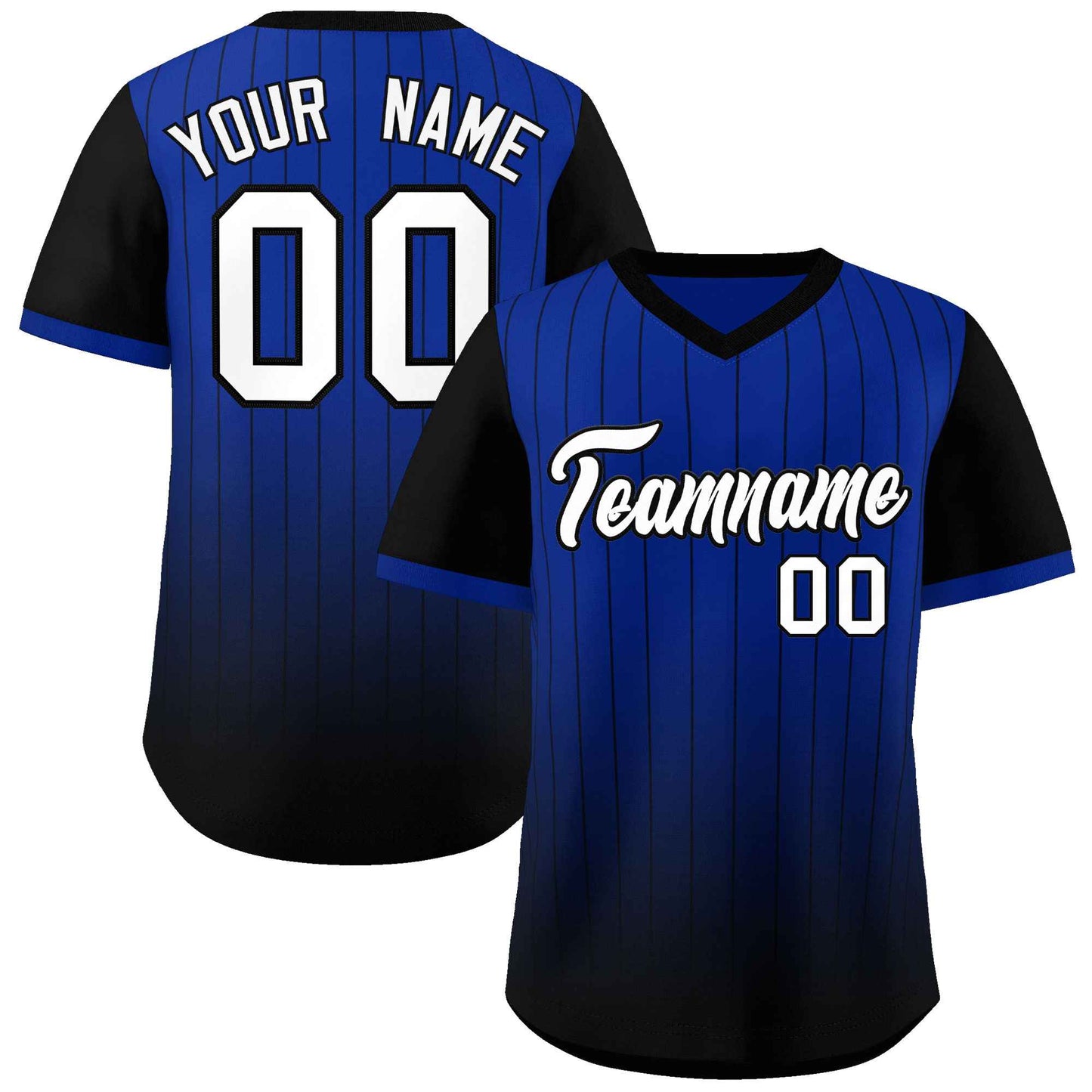 Custom Royal Black-White Gradient Fashion Authentic Pullover Pinstripe Baseball Jersey