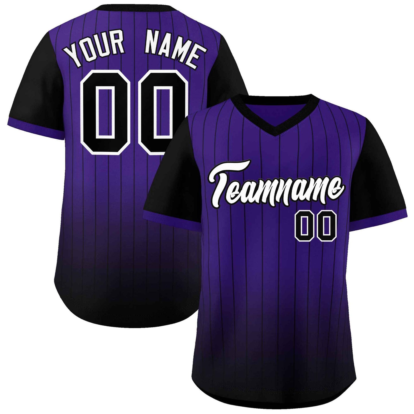 Custom Purple Black-White Gradient Fashion Authentic Pullover Pinstripe Baseball Jersey