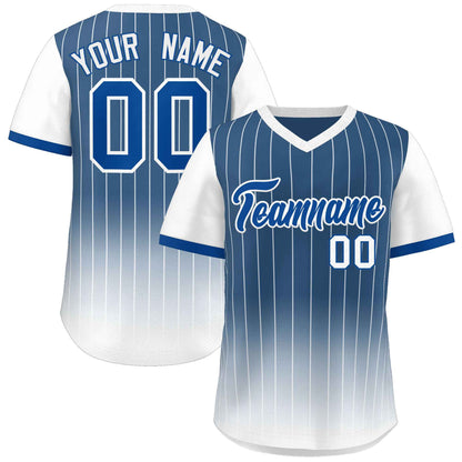 Custom Blue White-Royal Gradient Fashion Authentic Pullover Pinstripe Baseball Jersey