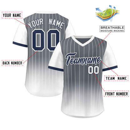 Custom Dark Gray White-Navy Gradient Fashion Authentic Pullover Pinstripe Baseball Jersey