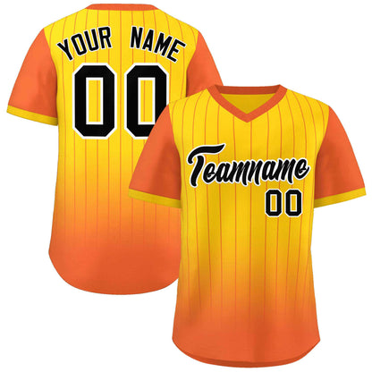 Custom Gold Orange-Black Gradient Fashion Authentic Pullover Pinstripe Baseball Jersey