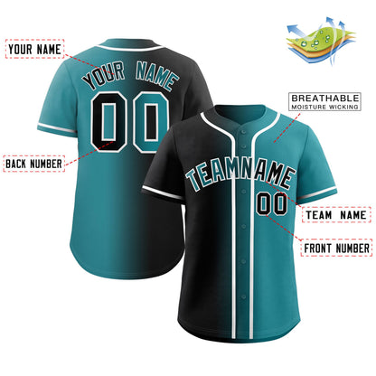 Custom Black Teal-White Gradient Fashion Authentic Baseball Jersey