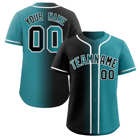 Custom Black Teal-White Gradient Fashion Authentic Baseball Jersey