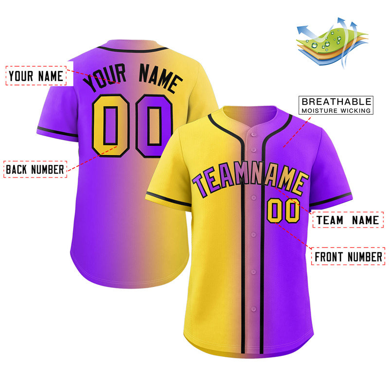 Custom Purple Yellow-Black Gradient Fashion Authentic Baseball Jersey