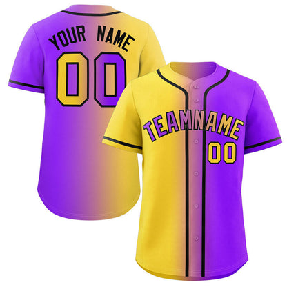 Custom Purple Yellow-Black Gradient Fashion Authentic Baseball Jersey