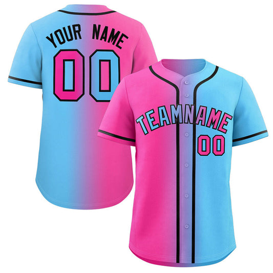 Custom Light Blue Pink-Black Gradient Fashion Authentic Baseball Jersey