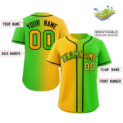 Custom Neon Green Yellow-Black Gradient Fashion Authentic Baseball Jersey