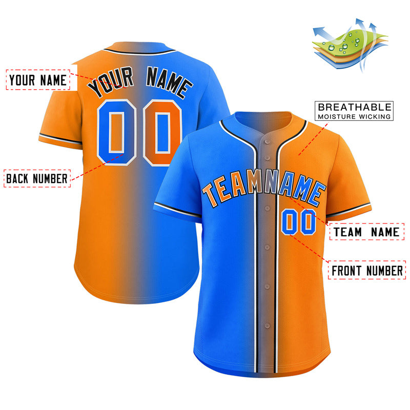 Custom Orange Powder Blue-Black Gradient Fashion Authentic Baseball Jersey