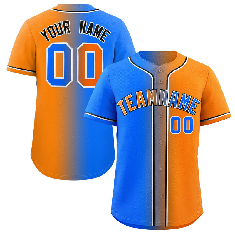 Custom Orange Powder Blue-Black Gradient Fashion Authentic Baseball Jersey