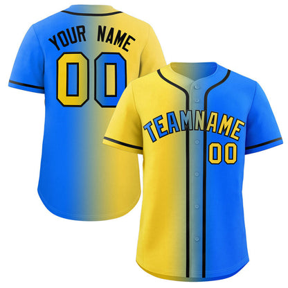 Custom Powder Blue Yellow-Black Gradient Fashion Authentic Baseball Jersey