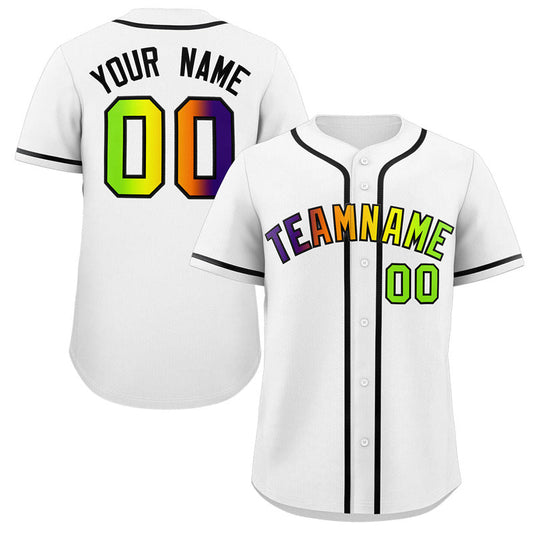 Custom White Neon Green-Purple Gradient Fashion Authentic Baseball Jersey