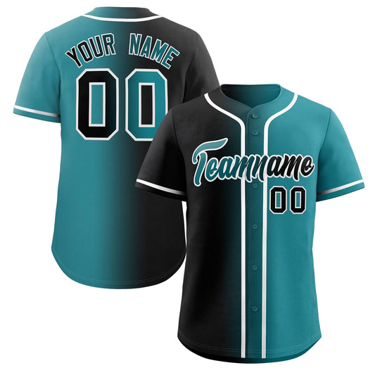 Custom Black Teal-White Gradient Fashion Authentic Baseball Jersey