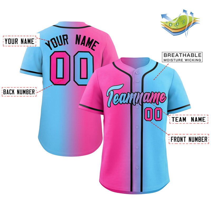 Custom Pink Light Blue-Black Gradient Fashion Authentic Baseball Jersey