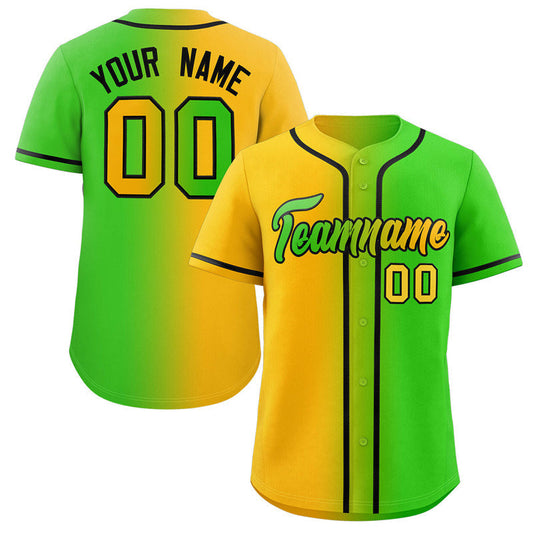 Custom Yellow Neon Green-Black Gradient Fashion Authentic Baseball Jersey