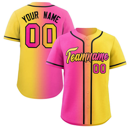 Custom Pink Yellow-Black Gradient Fashion Authentic Baseball Jersey