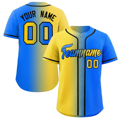 Custom Powder Blue Gold-Black Gradient Fashion Authentic Baseball Jersey