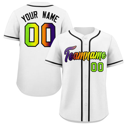 Custom White Black-Green Gradient Fashion Authentic Baseball Jersey