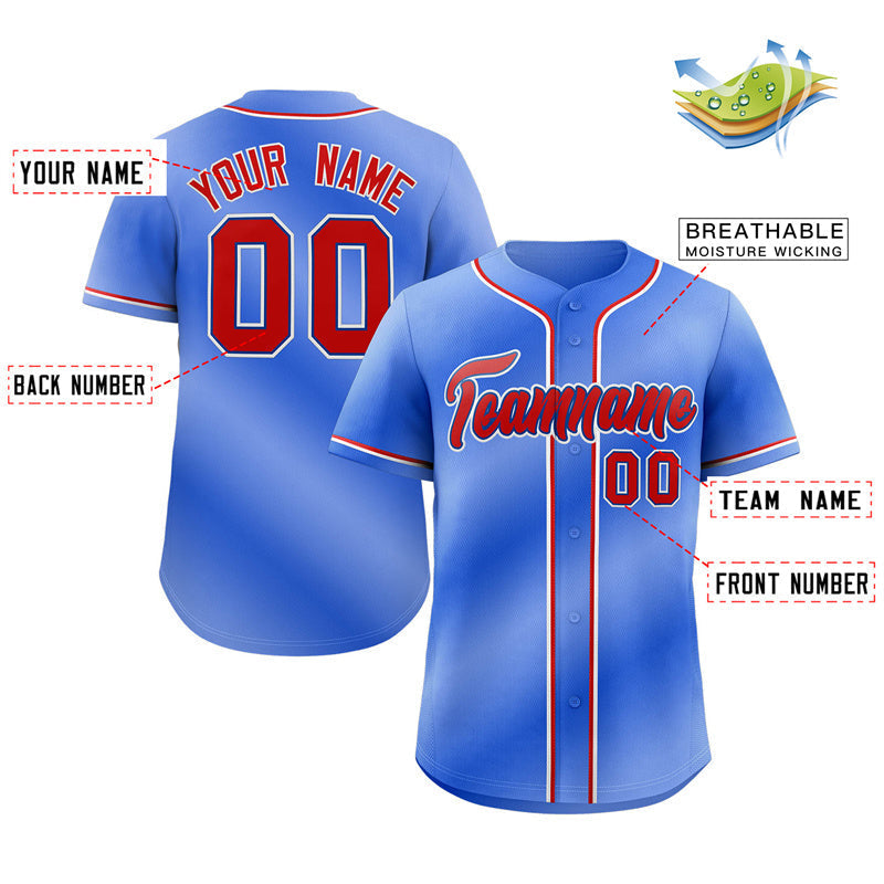 Custom Powder Blue Red-White Gradient Fashion Authentic Baseball Jersey