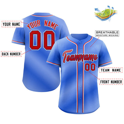 Custom Powder Blue Red-White Gradient Fashion Authentic Baseball Jersey